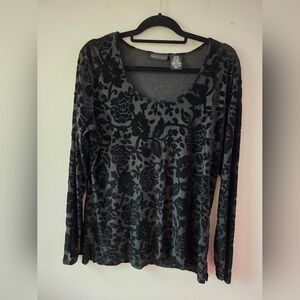 Apostrophe Stretch Burnout Velvet Floral Top - Black XL/XG 18-20